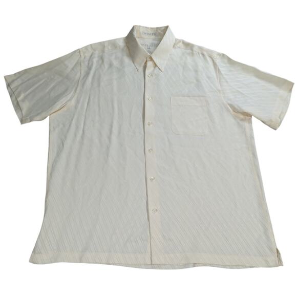 Y2K Perry Ellis Mens XL Silk Shirt Ivory Short Sleeve Button Front Textured - Picture 1 of 7